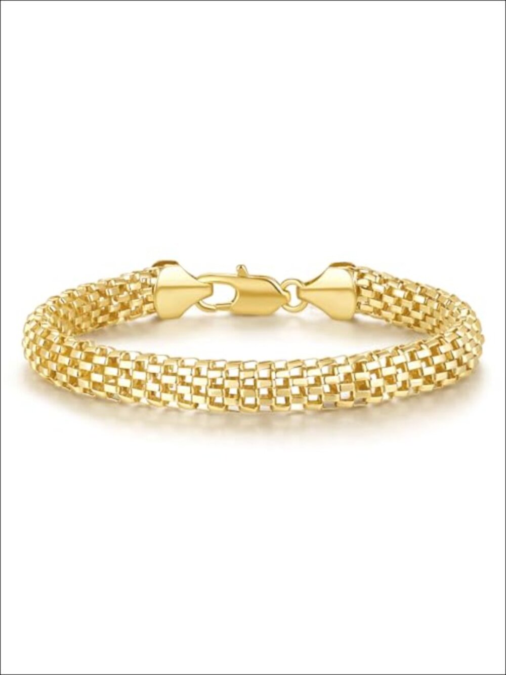 14K Gold Plated Chunky Mesh Link Bracelet for Women
